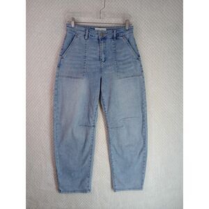 Risen Barrel Jeans Women's 28 Light Wash High Rise Relaxed Patch Pocket Jeans